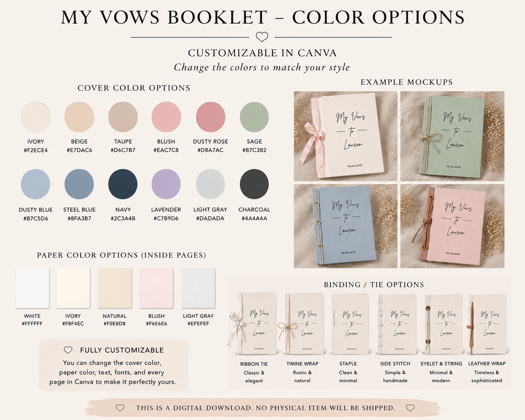 Wedding Vow Book Template | Editable Canva Vow Book | Personalized Bride & Groom Vow Book | Printable Wedding Vows | Digital Download