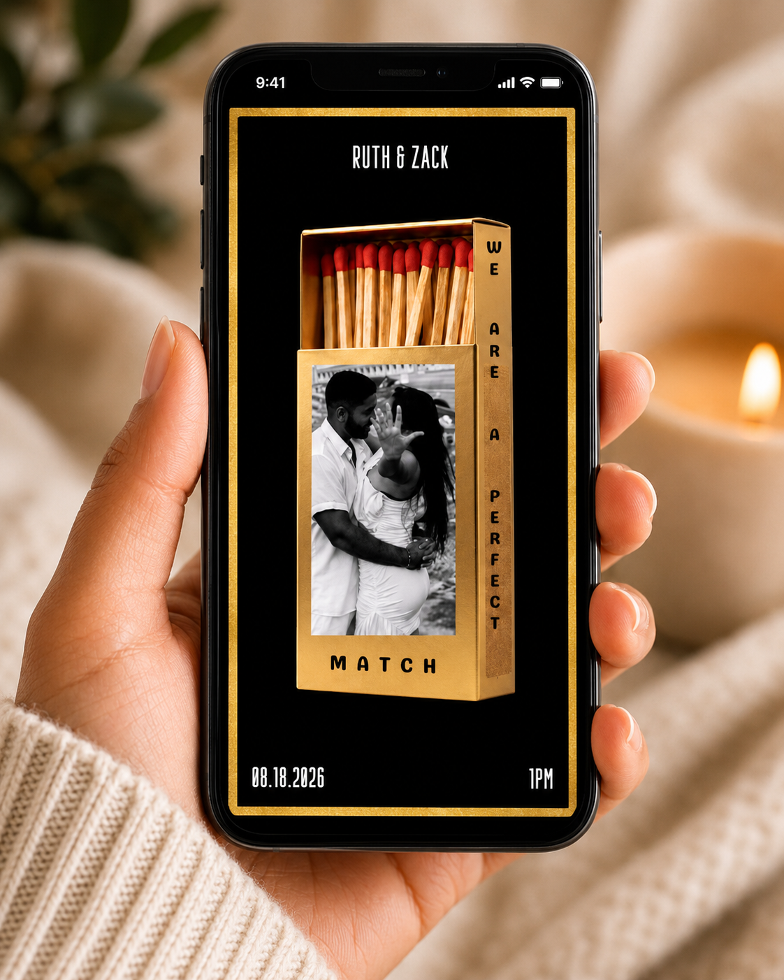 Matchbook Wedding Invitation, Perfect Match Template, Editable in Canva, Digital Download