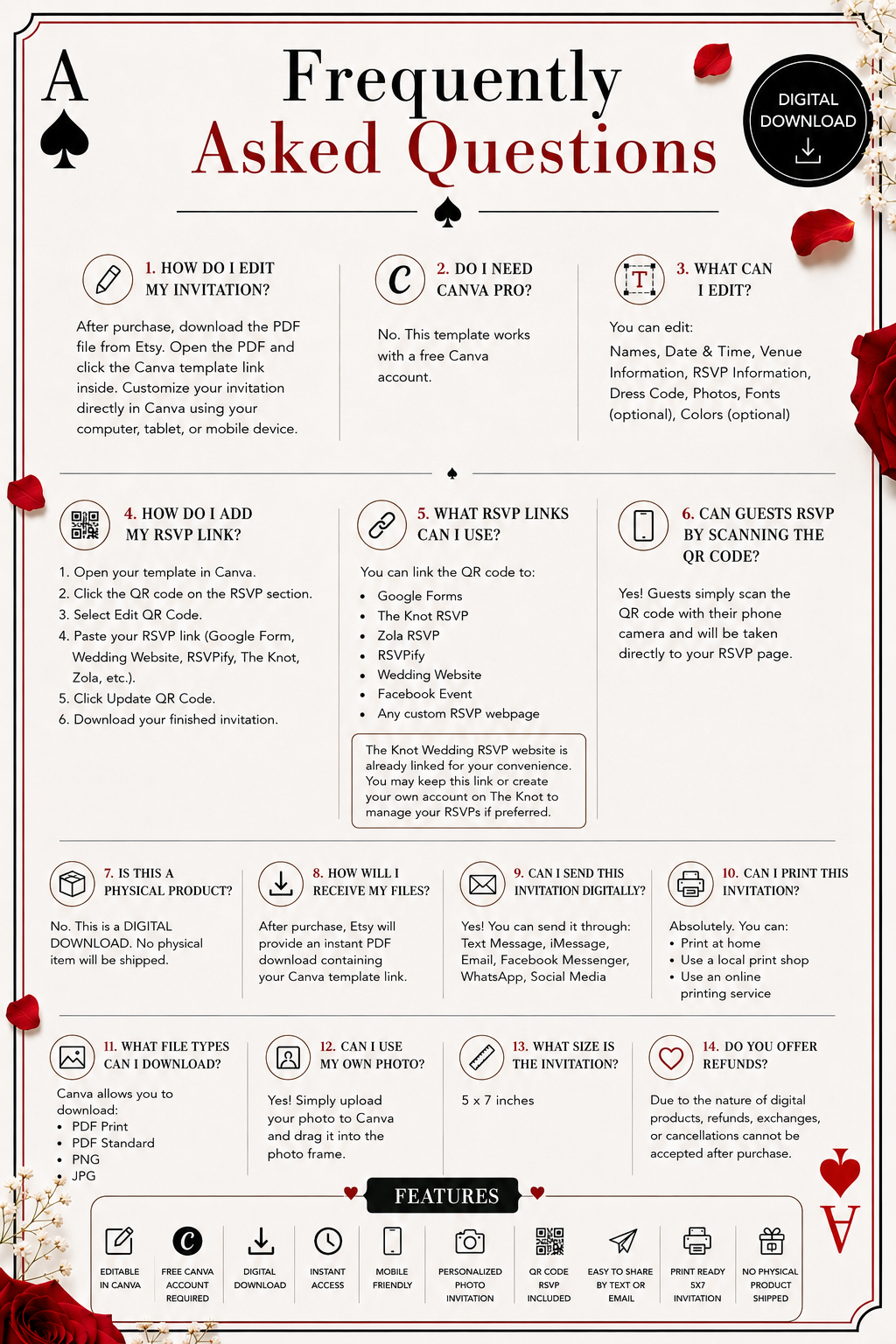 Playing Card Wedding Invitation |Ace of Spades| Digital Download | Editable in Canva