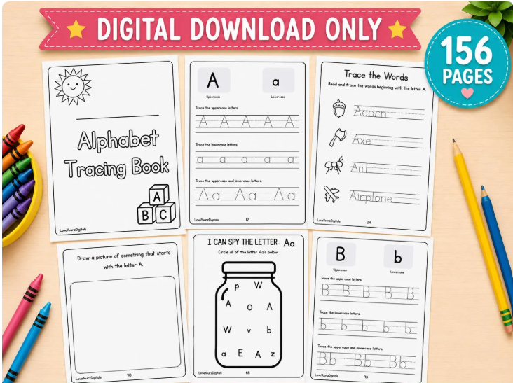 Alphabet Tracing Workbook | Printable PDF for Pre-K, Preschool & Kindergarten