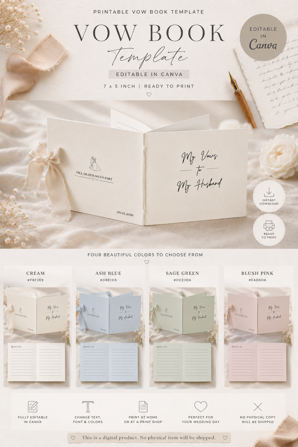 Wedding Vow Book Template | Editable Canva Vow Book | Personalized Bride & Groom Vow Book | Printable Wedding Vows | Digital Download